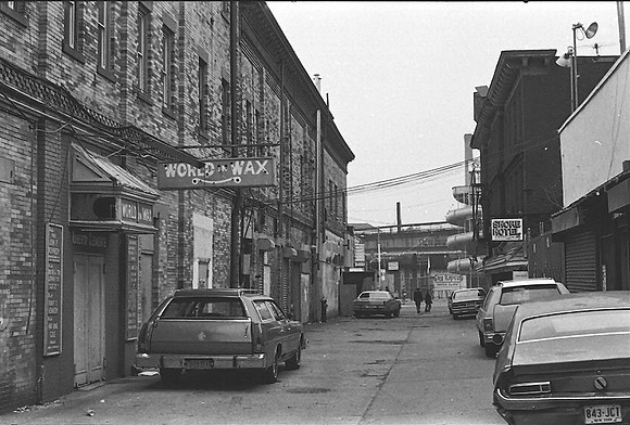 Henderson Walk w/ World In Wax on left, March 1979