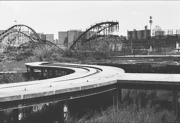 Abandoned Antique Car Ride track, Boardwalk, July 1983